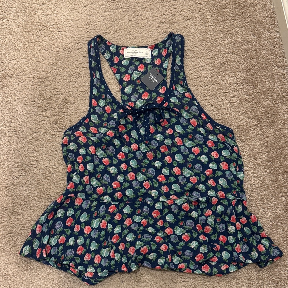 Abercrombie & Fitch Navy Floral Peplum Tank